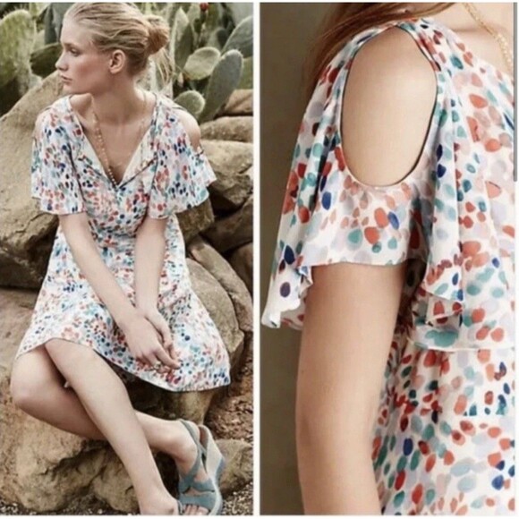 Maeve Anthropologie Flutter Sleeve Water Color Polka Dot Dress Womens Size XS - Picture 5 of 15